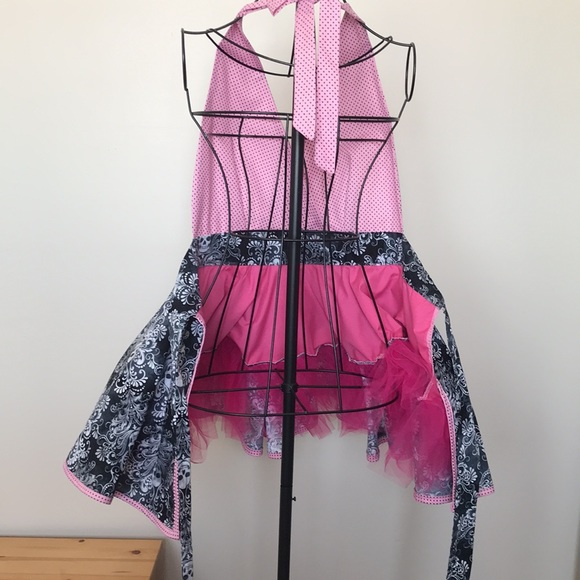 Pink and black skulls Apron. Rockabilly, Burlesque, 50s pin-up, goth - Picture 6 of 11
